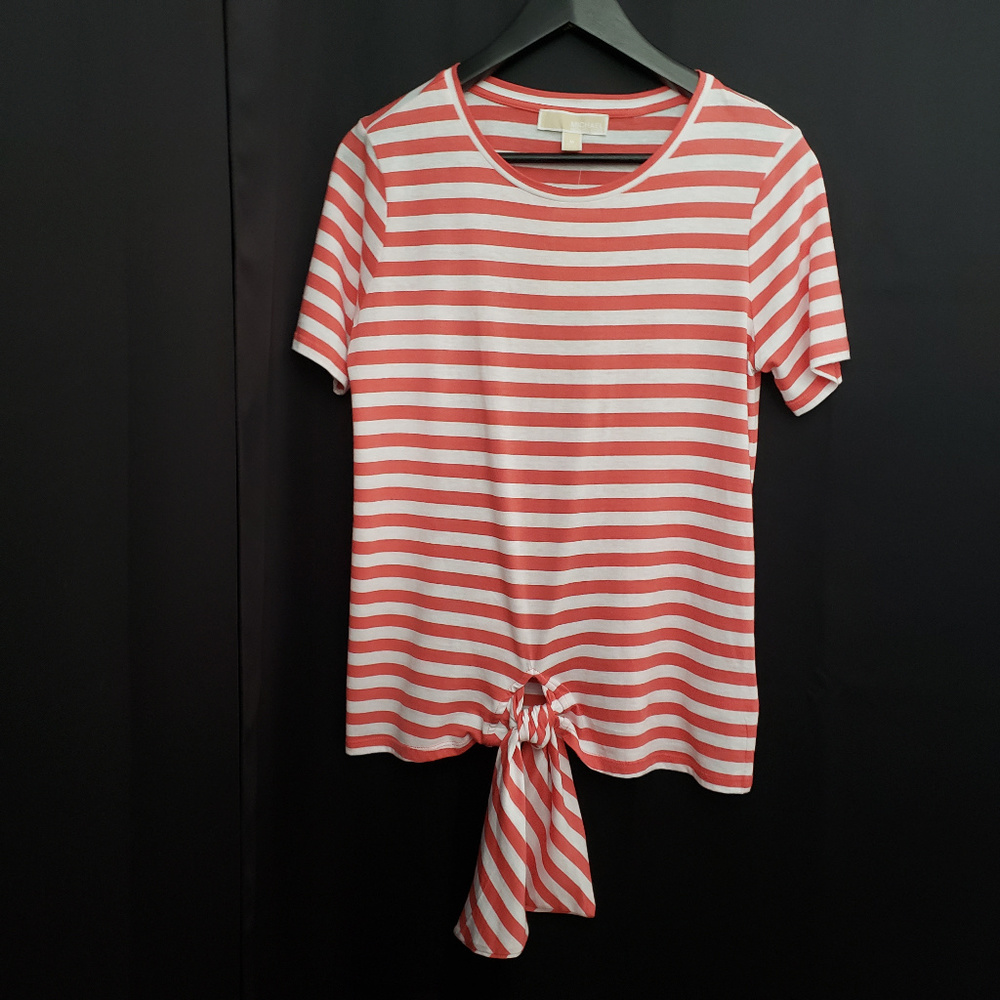 Michael Kors peach striped shirt with front tie - Picture 7 of 8